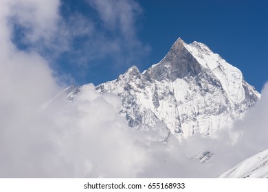 Machapuchre Mountain Peak, Holy And Iconic Peak Of Annapurna Base Camp Trek, Pokhara,Nepal, Asia