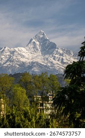 Machhapuchhare mountain range as seen from Nepal Pokhara.