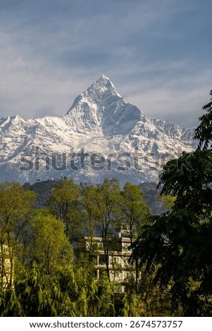 Machhapuchhare mountain range as seen from Nepal Pokhara.
