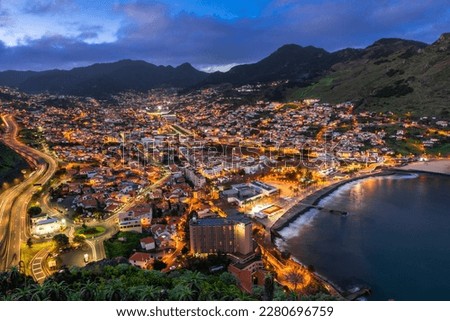 Machico in Madeira island, Portugal. Night cityscape.
