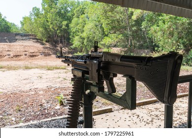 Machine gun Squad Automatic Weapon for people shooting at Cu Chi tunnels in Ho Chi Minh, Vietnam.
