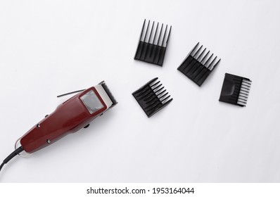 Machine For Hairstyle. Barbershop. Hair Clippers With Nozzle Isolated On White Background.