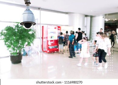 Machine Learning Analytics Identify Person Technology , Artificial Intelligence Concept. Cctv , Security Camera And Software Ui Analytics Behavior And Face Recognition People In Smart Retail Store.