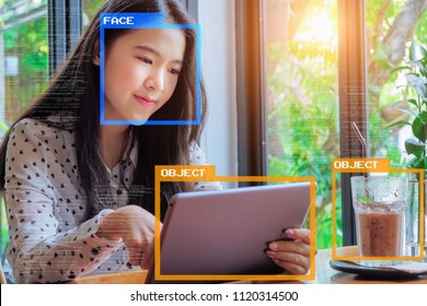 Machine Learning Analytics Identify Person And Object Technology , Artificial Intelligence Concept. Software UI Analytics And Recognition People And Object.