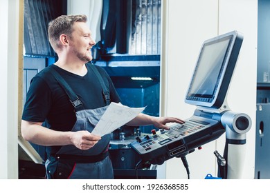 Machine Operator Programming Modern Industrial Cnc Lathe