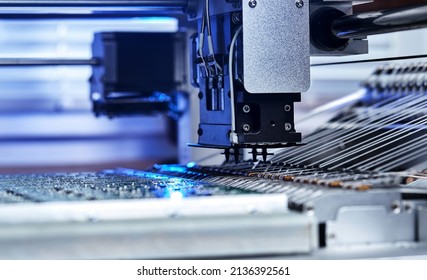 Machine (robot) for the production of computer boards. Electronic chips. Robotic High precision equipment. Microchip Production, Nano computer Technology and manufacturing technological process