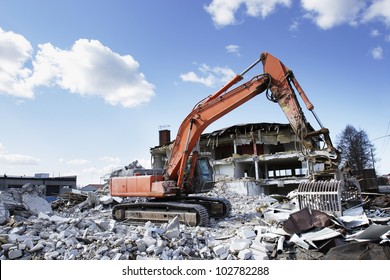 Machinery At A Demolition Site.