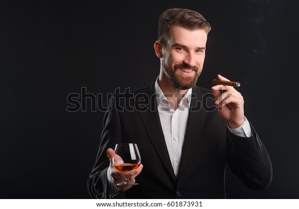 Macho Smoking Expensive Cigar Slightly Laughing Stock Photo (Edit Now ...