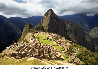 Machu Picchu City Ruins At Sunset.