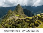 Machu Picchu Inca ruin in clouds, Machu Picchu historical sanctuary, Cusco, Peru.