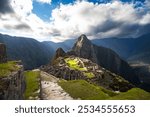 Machu Picchu, Incas Empire Lost Capital City, Ancient Temple Ruins in Andes Sacred Valley, Huayna Picchu Mountain Peak, Unesco World Heritage site, Peru, South America