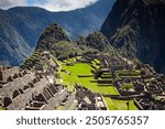 Machu Picchu, Lost Capital City of the Incas Empire, Ancient Ruins in Andes Sacred Valley, Huayna Picchu Mountain, Unesco World Heritage site, Peru, South America