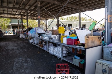 Mackay, Queensland, Australia - 03 Dec 2021; Baskets And Containers And Various Items For Recycle At A Dump Shop Run By A Not For Profit Charity.