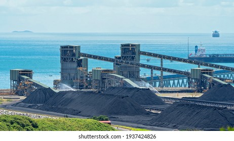 Mackay, Queensland, Australia - March 2021: Port of Hay Point terminal exporting thermal and metallurgical coal from Central Queensland’s Bowen Basin mines to ports around the world.