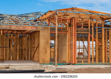 Mackay, Queensland, Australia - May 2021: A House Frame Being Constructed On A Suburban Street In A Country Town, City Housing Boom