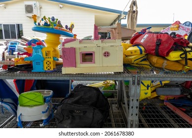 Mackay, Queensland, Australia - October 2021: Discarded Toys For Sale At Not-for-profit Charity Shop