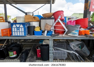 Mackay, Queensland, Australia - October 2021: Various Items For Sale At Not-for-profit Charity Tip Shop