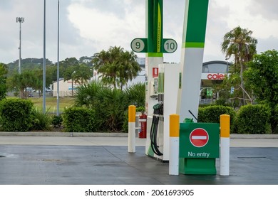 Mackay, Queensland, Australia - October 2021: An Empty Fuel Pump With No Vehicles Re-fueling At A Service Station