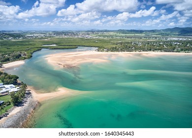 Mackay Region And Whitsundays Aerial Drone Image With Blue Water And Rivers Over Sand Banks