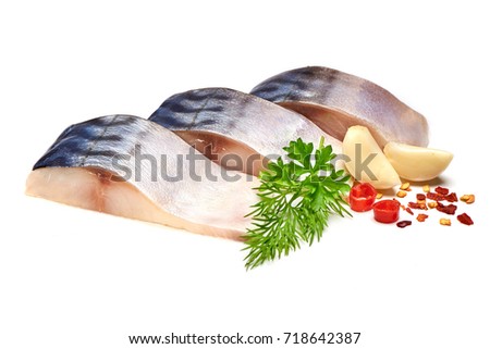 Mackerel with herbs garlic and spices, isolated on white background Stock photo © 