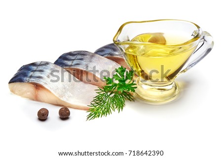 Mackerel with oil and herbs, isolated on white background Stock photo © 