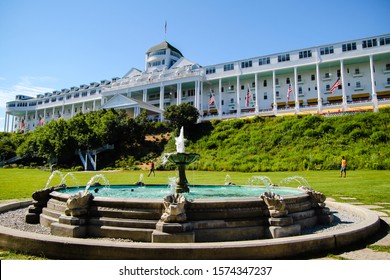 Mackinac Island, Michigan, USA -July 6, 2015: Exterior Of The Historic Grand Hotel On Mackinaw Island. 