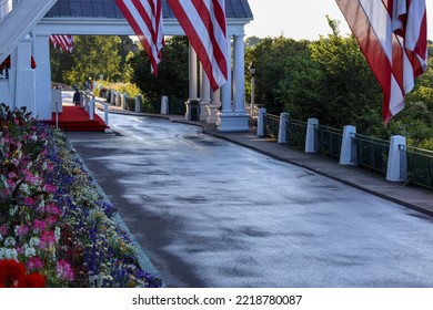 Mackinaw Island At The Grand Hotel Entrance.