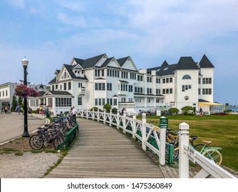 MACKINAW ISLAND, MI - JULY 2019: Named Condé Nast Traveler’s “Best Small Hotel In The World” For Three Consecutive Years, The Hotel Iroquois On Michigan’s Breathtaking Mackinac Island