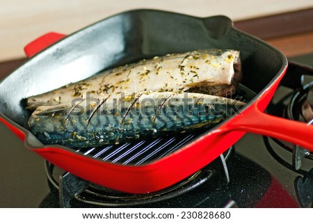 Mackrel cooked on grill pan Stock photo © 