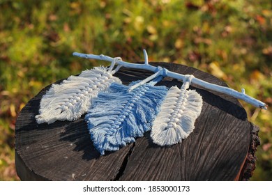 Macrame Feather Made From Cotton Yarn Outdoors