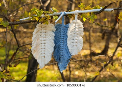 Macrame Feather Made From Cotton Yarn Outdoors