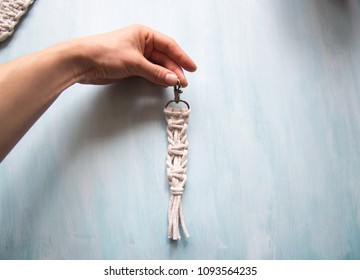 Macrame, Key Chain, White