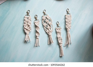 Macrame, Key Chain, White