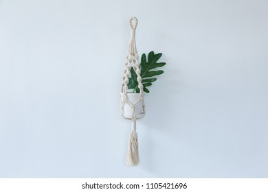 Macrame Plant Hanger (leaf Of Philodendron Xanadu).minimal Style