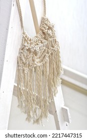 Macrame Wall Hanging Handmade, Boho House Decoration, Cotton Yarn Textured Interior Design Item. Cozy Home Concept