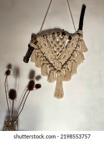 Macrame Wall Hanging. Handmade Wall Decor. Art Of Knotting. Handmade Panel For Home Wall Decor. Made With Driftwood And Cotton Cord.