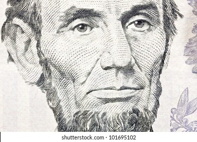 Macro Of Abe Lincoln On The US Five Dollar Bill.