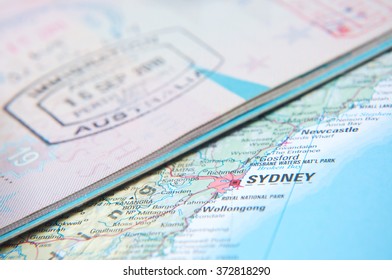 Macro of arrival stamp of Australia in passport