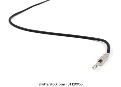 Macro of audio cable isolated on white background