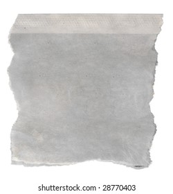 Macro Of A Blank Torn Newspaper Clipping, Isolated On White Background.