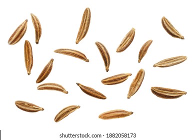 Macro caraway seeds. Macro dried of caraway seeds isolated on a white background, top view. Cumin seeds macro isolated on white background. Macro of cumin seeds isolated on white background, top view. - Shutterstock ID 1882058173