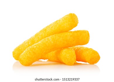 Macro Of Cheese Puffs Isolated On White