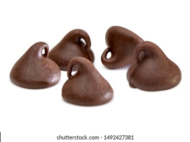 Macro chocolate chips morsels or drops shallow depth of field isolated on white background - Powered by Shutterstock