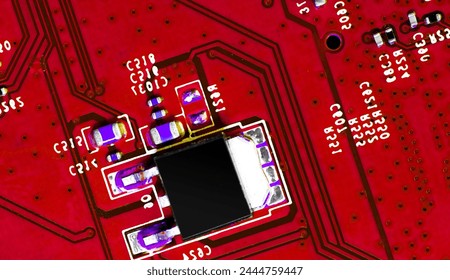 Macro Close up of components and microchips on PC circuit board	