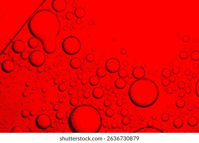 Macro close up red bubble texture,red macro bubbles,Backgrounds, Abstract Backgrounds, Soda, Red, Carbonated,Beauty concept background. Closeup cosmetic liquid gel with bubbles on red colors backgroun