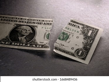 Macro Close up of torn dollars