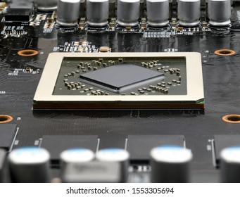 Macro close-up image of circuitry (graphics card processor)