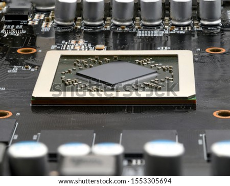 Macro close-up image of circuitry (graphics card processor)