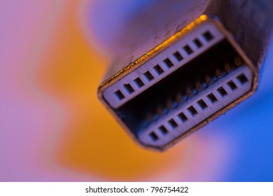 Macro closeup of Mini Displayport cable connector.