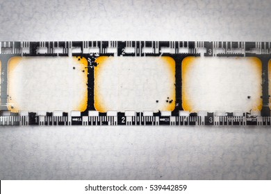 Macro closeup on blank filmstrip isolated on white with copy space